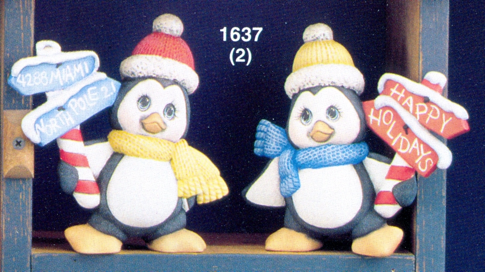 Ceramic Bisque Ornaments: 2 Penguins With Signs 3 3.5 Tall Ready