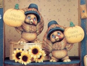 turkeys with pumpkins