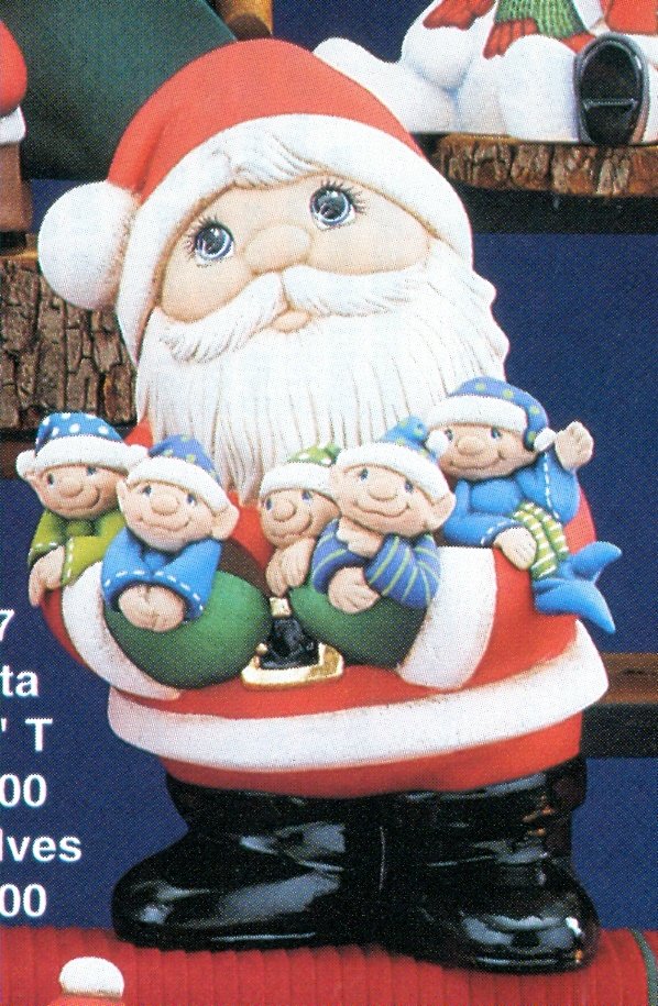 santa with 5 elves in pocket
