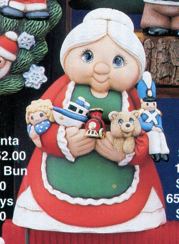 mrs. santa with five toys